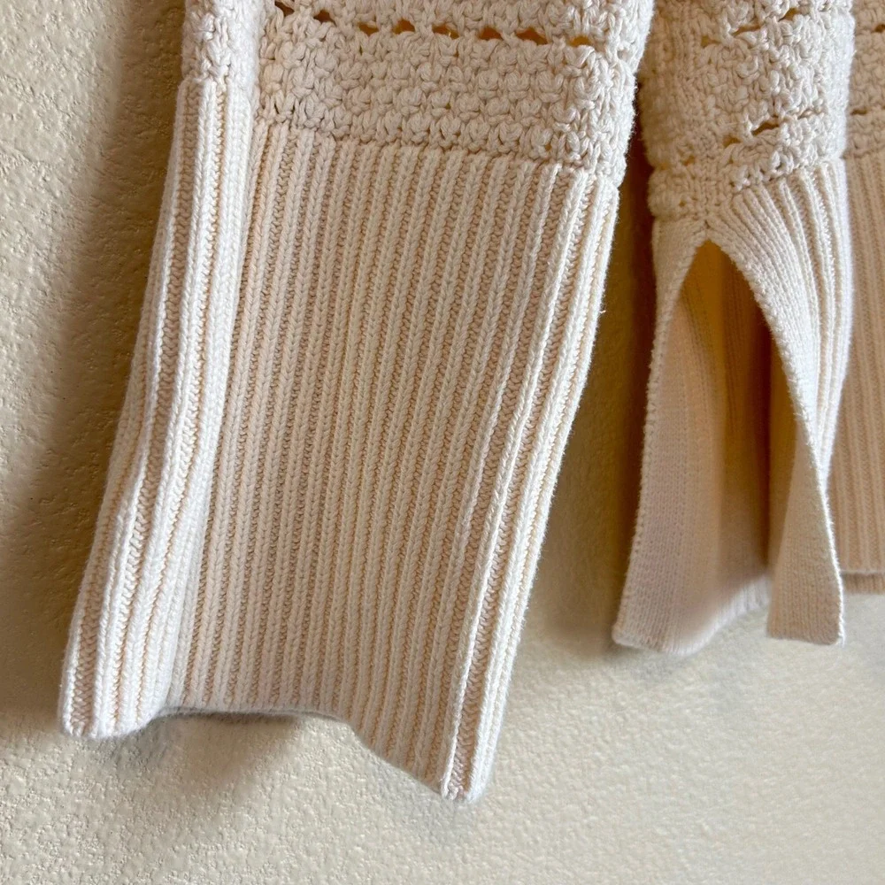 Gap Size XS Cream Cotton Crochet Pointelle Open Knit Sweater‎ Cottage Fisherman